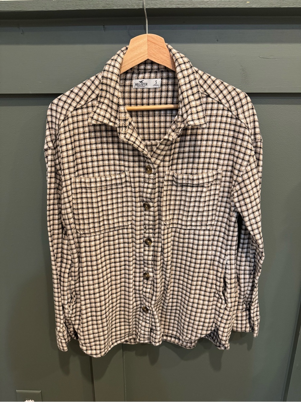 Hollister Cream and Black Checked Button-Front Shirt